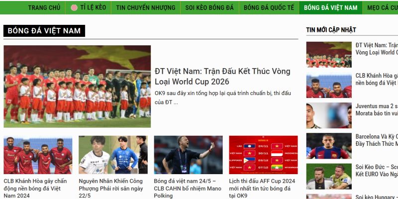 Cập nhật tin bóng đá nhanh nhất tại OK9